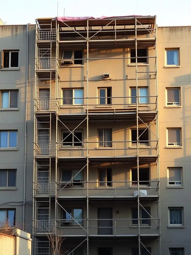 Immeuble résidentiel en fin de chantier avec échafaudages