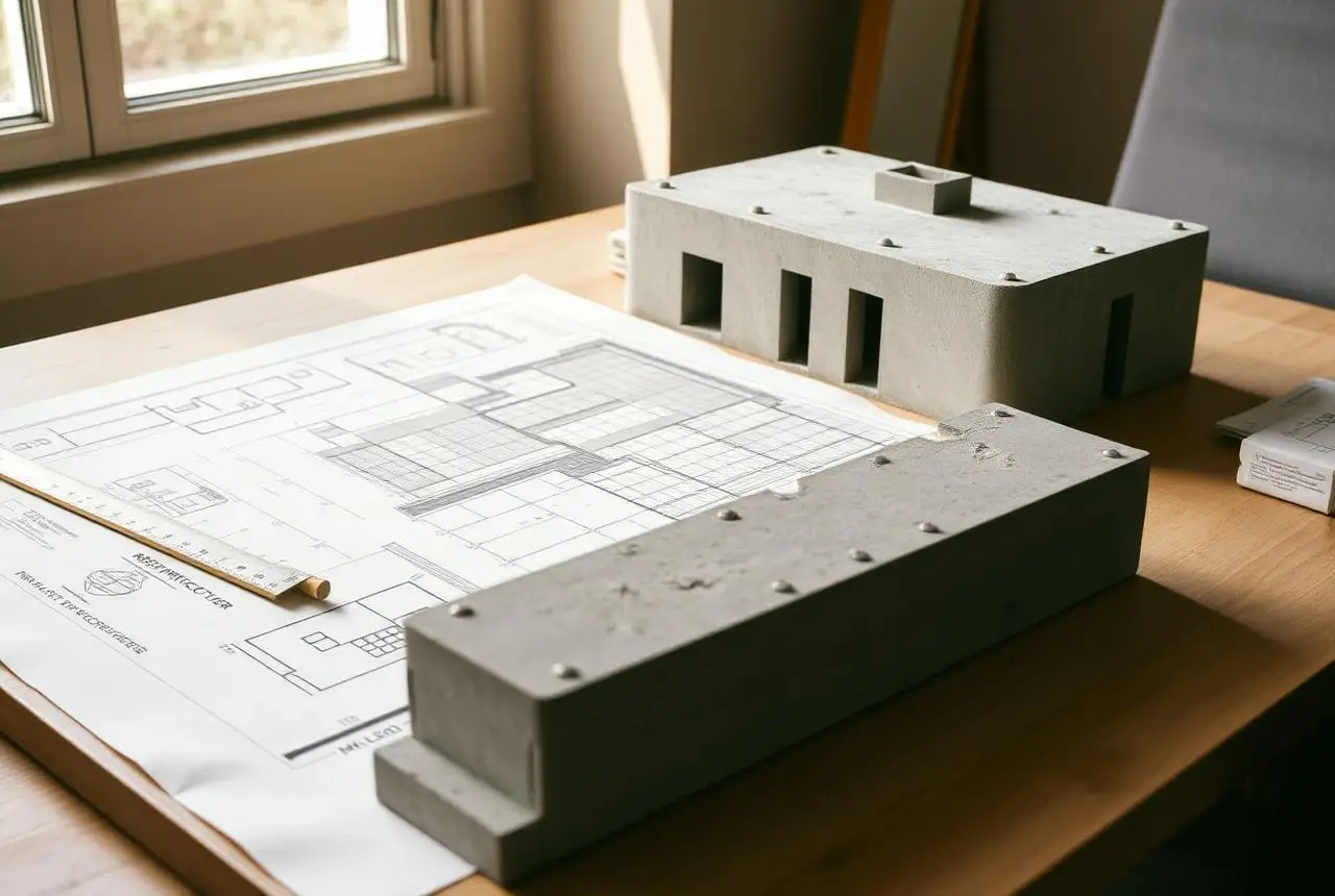Plans de structure et note de calcul sur la table d'un bureau d'études