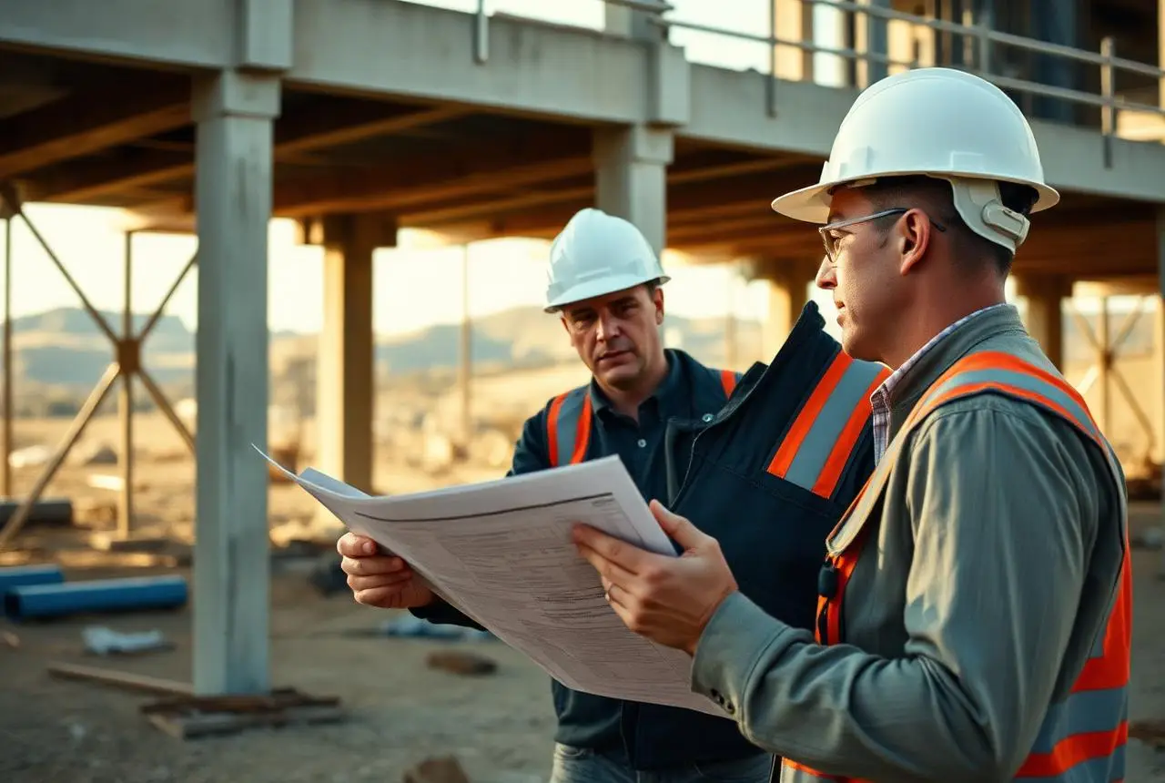 Conducteur de travaux consultant les plans sur un chantier